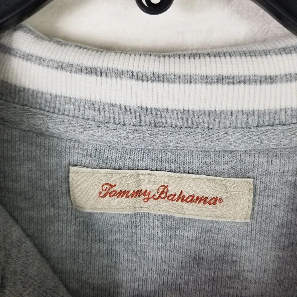 Tommy Bahama Quarter Zip Pullover Men Medium Gray Cotton Embroidered Logo 139